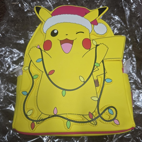 Loungefly Pokémon Santa Pikachu Christmas Lights Light Up Mini Backpack. NWT